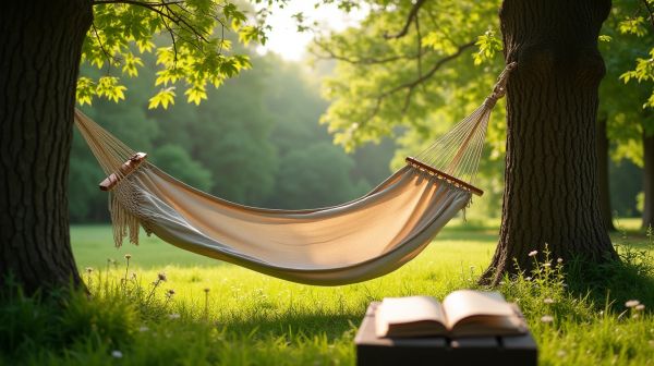 Un hamac sur pieds pratique pour se détendre en extérieur