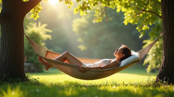 Un hamac sur pieds pratique pour se détendre en extérieur